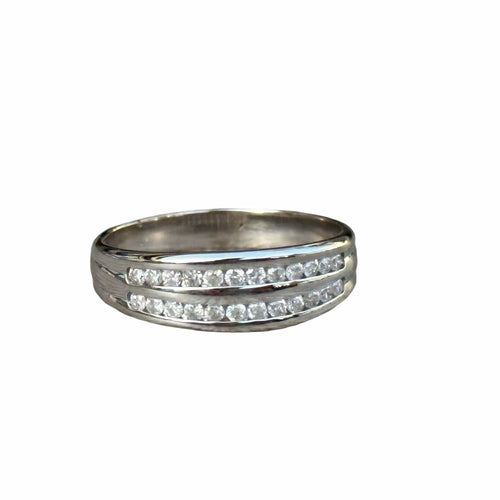 Bague 50 Alliance or blanc double rang diamants 58 Facettes 206