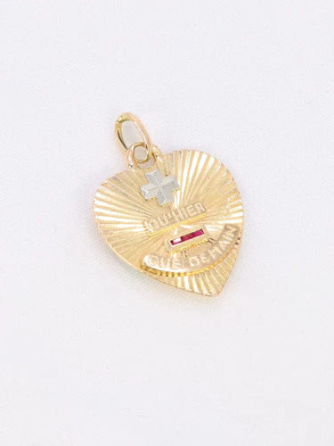 Pendentif AUGIS - Médaille amour coeur plus qu'hier moins que demain or jaune rubis 58 Facettes J254