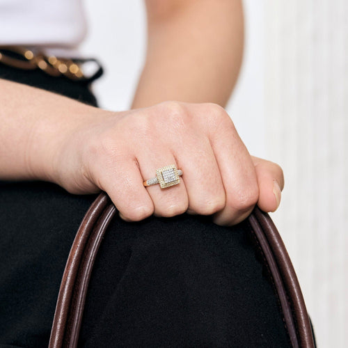 Bague 52 Bague moderniste or jaune et gris et diamants 58 Facettes LAV1685