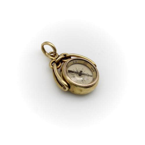 Montre Porte-clés pivotant victorien en or 18 carats avec boussole et gravure en pierre dure 58 Facettes A20021