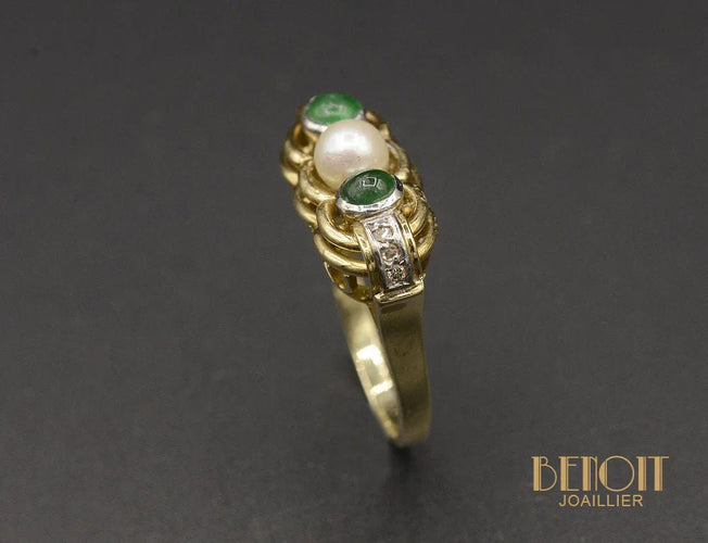 Bague 56.5 Bague Jarretière émeraudes perle 58 Facettes A9703