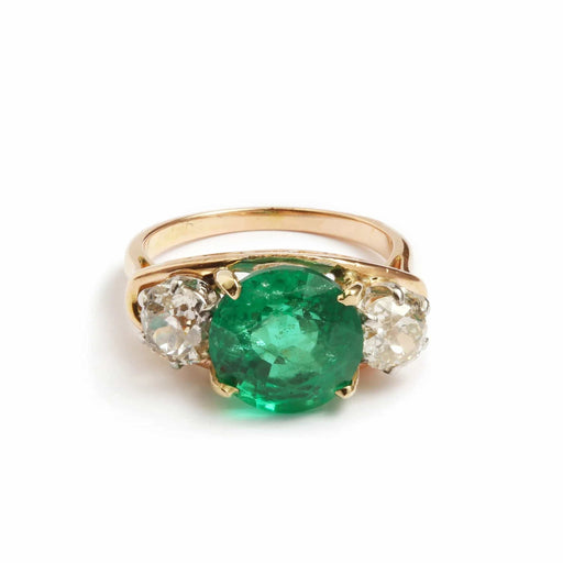 Ring 54 Ethiopian Emerald Ring 4.35 carats, diamonds, yellow gold & platinum (Certificate) 58 Facettes BEM42
