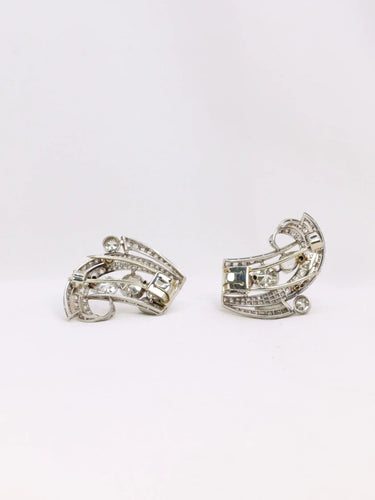 Broche Double Clip Art-Déco platine diamants taille ancienne 6 carats 58 Facettes 605