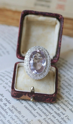 Bague 51.5 Grande Bague Art Déco Améthyste et Diamants 58 Facettes