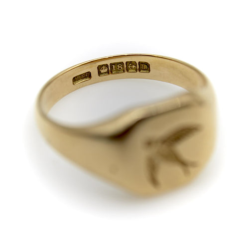 Bague Chevalière Art Déco en or 18 carats avec intaille d'hirondelle 58 Facettes A2002Z