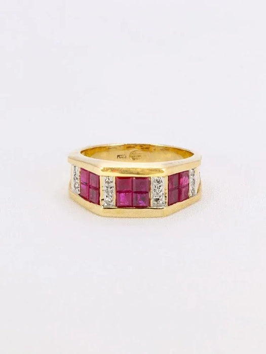 Bague 54 Bague vintage or jaune rubis calibrés diamants 58 Facettes 1073.8