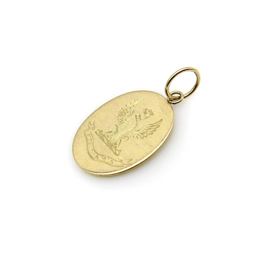 Pendentif aigle Ave Maria gravé à la main en or jaune victorien