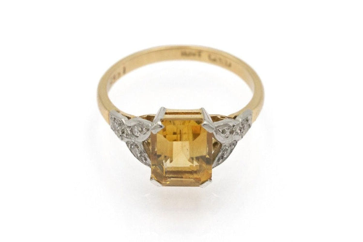 Bague Bague Art Nouveau avec citrine et diamants en or jaune 14k et platine 58 Facettes 11707