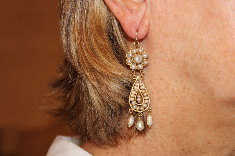 Boucles d'oreilles Boucles d'oreilles en or jaune et perles anciennes 58 Facettes 7702