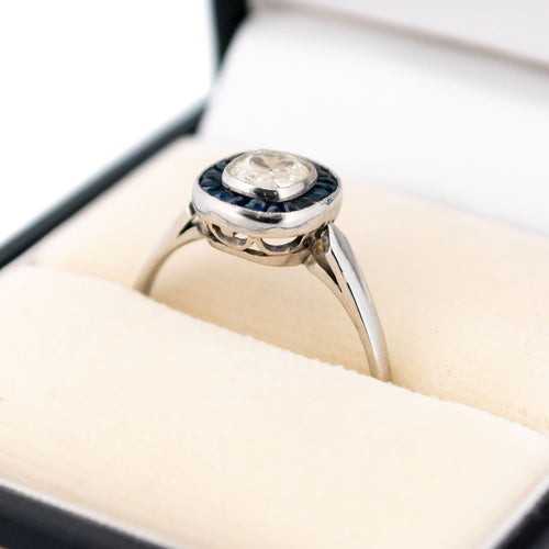 Bague 53 Diamond Sapphire Platinum Halo Ring 58 Facettes 38D54FF352D5479DBFF158C1A31D0550