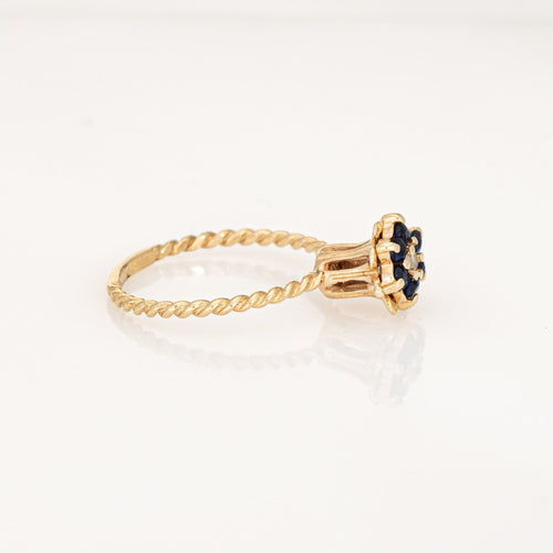 Bague tulipe en or jaune, saphir et diamant