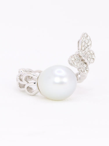 Bague toi et moi Perle & Papillon or blanc diamants