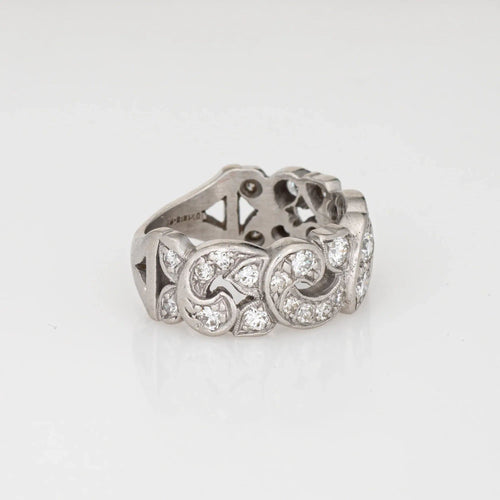 Bague 51 Bague en platine à demi-diamants du milieu du siècle, taille 6,5, bijou de mariée raffiné 58 Facettes G13583