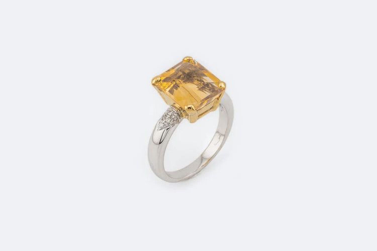 Bague Oro Giallo / 15 Bague en or blanc avec quartz citrine 58 Facettes anl931