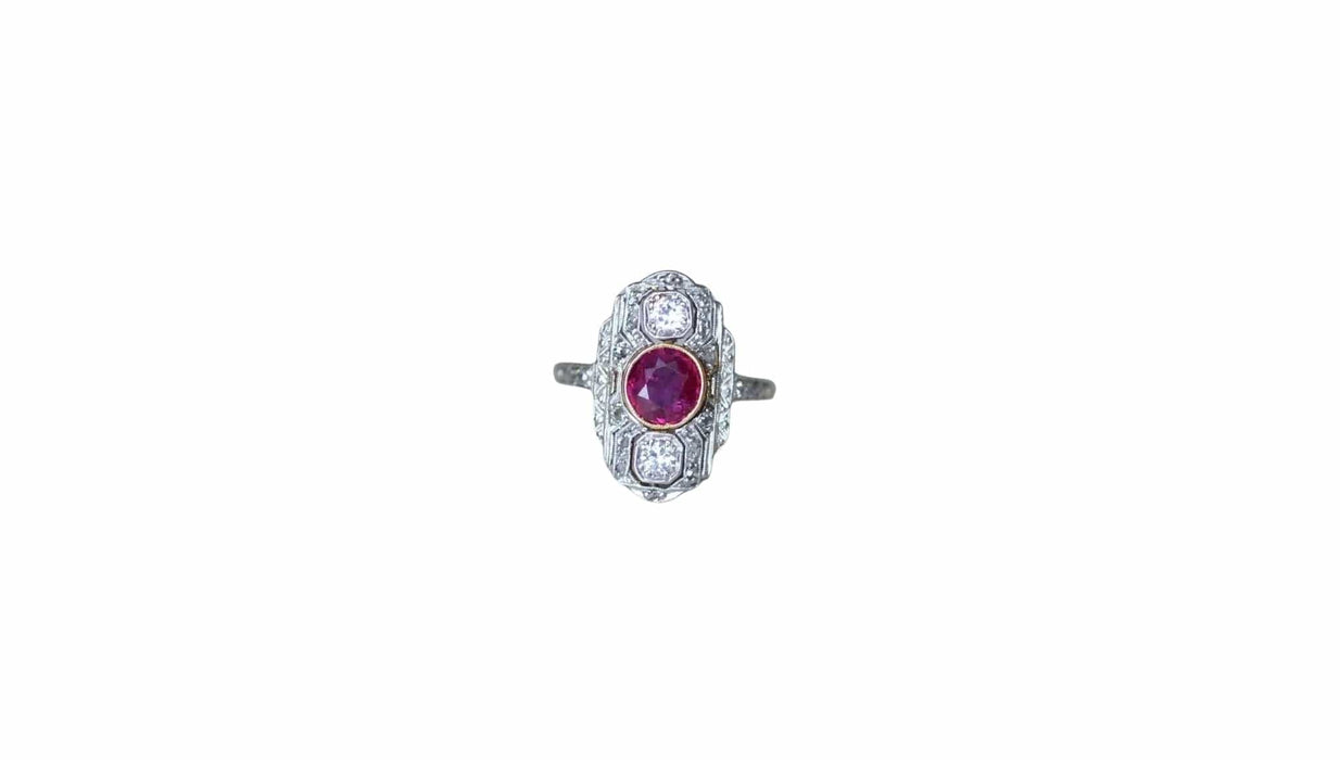 Bague Marquise Art Déco Rubis Birman et Diamants