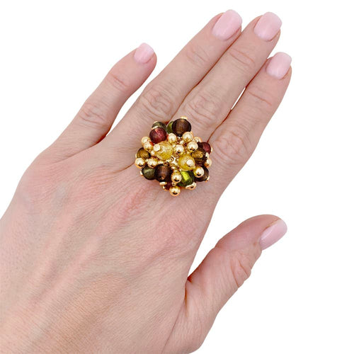 Bague 59 Bague vintage, "Pompon", or jaune, verre. 58 Facettes 35188