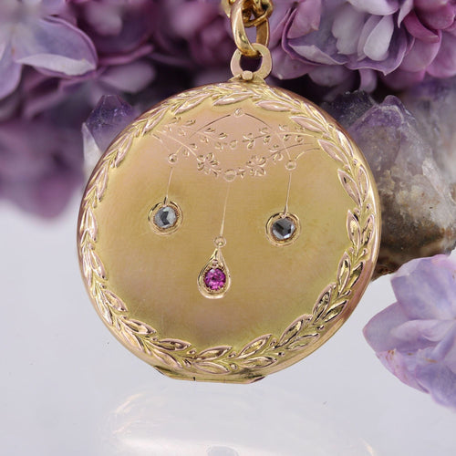 Pendentif Médaillon ancien or rose, rubis et diamants 58 Facettes 25-102