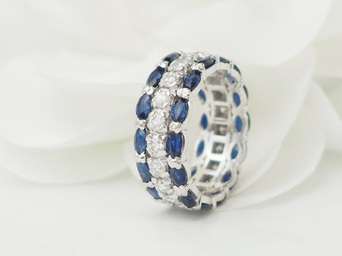 Bague 52 Bague alliance en or blanc, saphirs et diamants 58 Facettes 33594