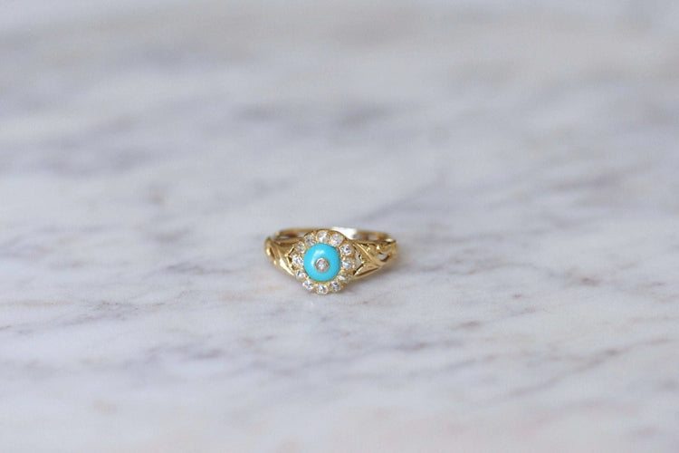 Bague ancienne pâte de verre turquoise et diamants