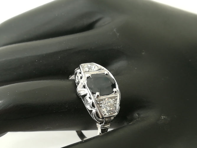 Bague 55 Bague Art Déco Saphir Diamants 58 Facettes