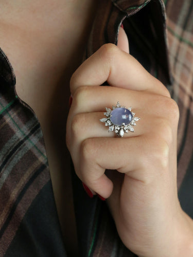 Bague 51.5 Bague marguerite diamants cabochon de saphir étoilé Ceylan 58 Facettes 1131.1