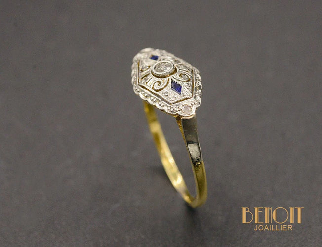 Bague 53 Bague Art Déco Losange Diamants et Saphirs 58 Facettes A10444