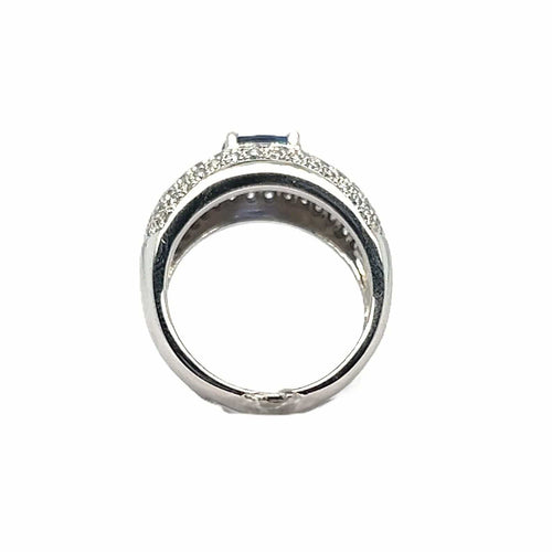 Bague 54 Bague Cocktail en Or Blanc avec Saphir et Diamants 58 Facettes