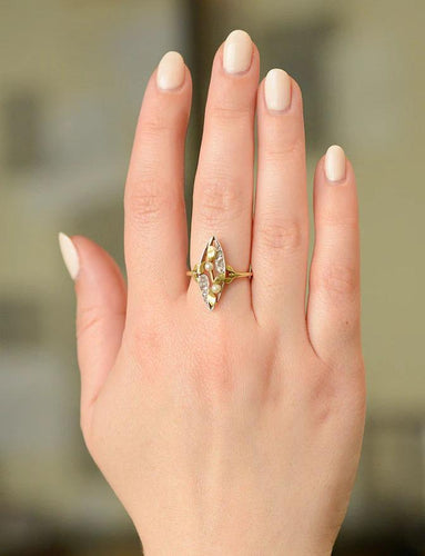 Bague Bague Marquise Art Nouveau diamants perles fines 58 Facettes A10547