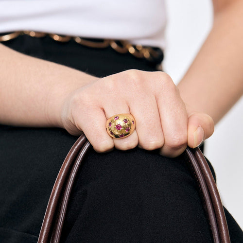 Bague 47 Bague boule or jaune et rubis de synthèse 58 Facettes PAL3224