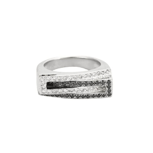 Bague 53 Bague moderniste en or blanc et diamants noirs et blancs 58 Facettes B240206