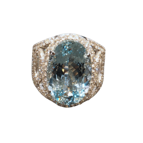 Bague 54 Bague aigue-marine en or blanc 18 carats et diamants 58 Facettes 4802