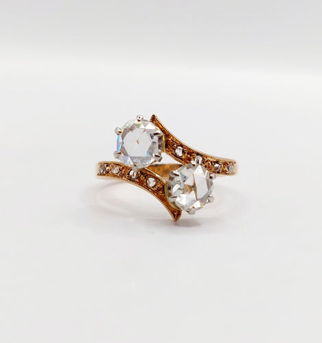 Bague 51 Bague toi et moi antique en or rose 18k et diamants taille roses 58 Facettes A06333