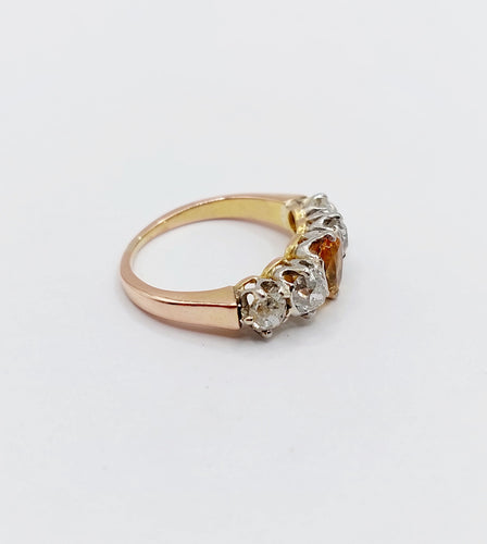 Bague jarretière antique en or rose 18k et platine, citrine et diamants
