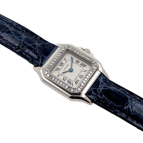 Montre Cartier Panthère Small Model 18k White Gold ref 3057915 Bezel Factory Paved 37 diamonds + Box 58 Facettes