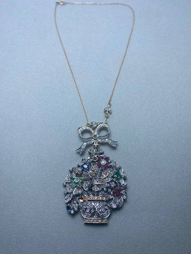 Collier Collier or jaune et argent diamants 58 Facettes