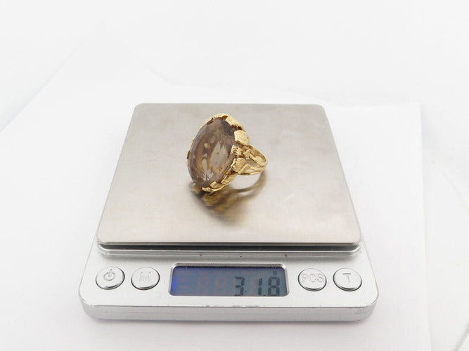 Bague 52 bague cocktail sertie pierre quartz fume t52 en or jaune 14k 31.7gr 58 Facettes 270125