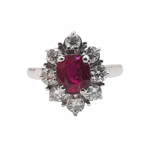 Bague 50 Bague marguerite en or blanc 18 carats, rubis et diamants 58 Facettes