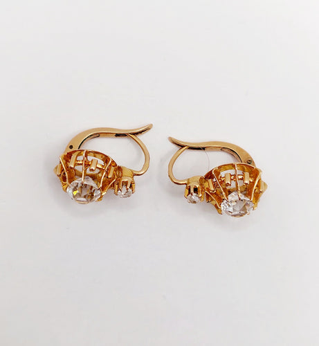 Boucles d'oreilles Dormeuses antique or rose 18k verres blancs taille coussin (circa 1900) 58 Facettes A06051