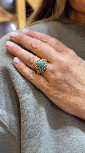 Bague 55 Bague ancienne en or jaune et turquoises 58 Facettes