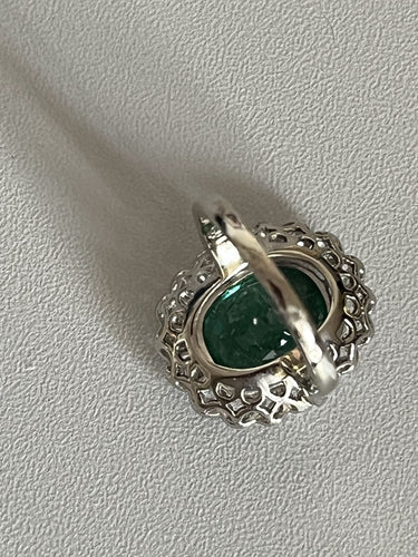 Bague Fleur Platine Or Gris Emeraude Diamants