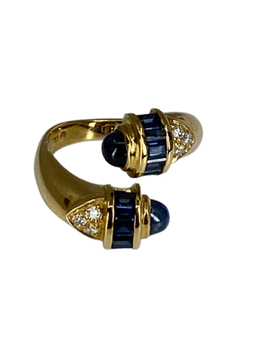 Bague toi et moi en Or jaune, saphirs et diamants