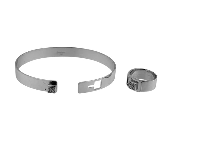 Bracelet 51 DINH VAN - Demi parure Bracelet et Bague Cube Lock or blanc et diamants 58 Facettes