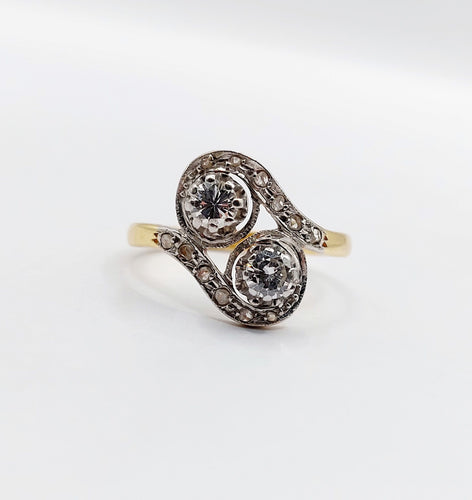 Bague 52 Bague toi et moi antique or jaune et diamants 58 Facettes A05760