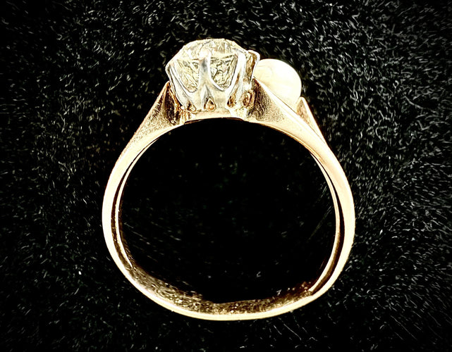 Bague 56 Bague ancienne or blanc et rose, perle fine et diamant 58 Facettes