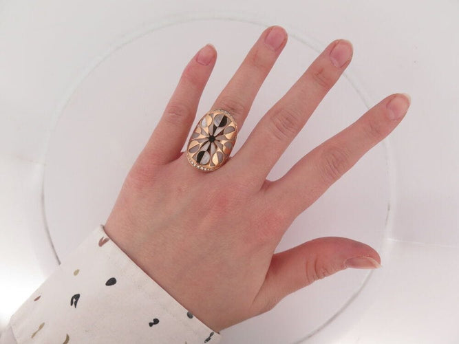 Bague 52 bague BULGARI intarsio nacre t52 en or rose 18k 14.3gr serti diamants 58 Facettes 267206