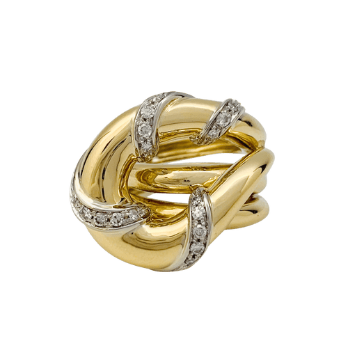 Bague 47 Bague "Noeud", deux ors sertie de diamants. 58 Facettes 31192