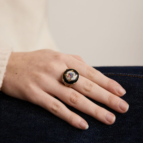 Bague ancienne or jaune et porcelaine