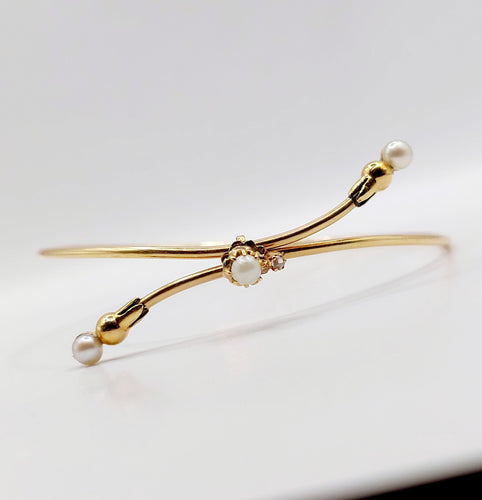 Bracelet Bracelet victorien ajustable or jaune, perles et diamant taille rose (circa 1900) 58 Facettes A05281