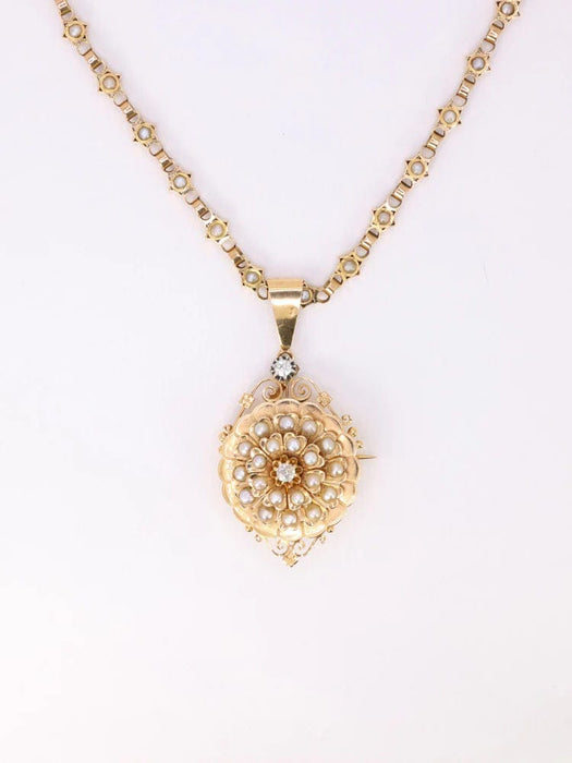 Collier GEORGES BRUNET - Collier Napoléon III or jaune diamants perles fines 58 Facettes 768