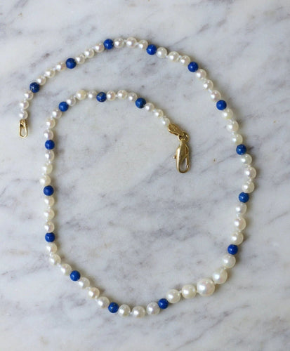 Collier Collier perles de culture et lapis lazuli or jaune 58 Facettes